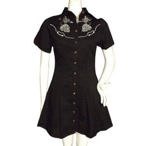 BOOZELELE Dress, XS, Black, Skull/Raven Embroidered, Mini, Western Goth